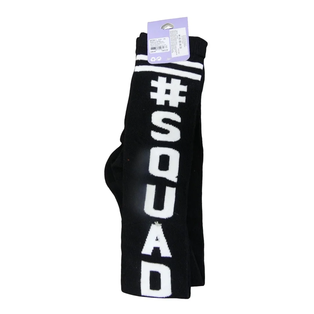 Claire's Knee High Socks Girls 9-11 Black #SQUAD Graphic Sporty Striped